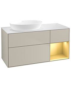 Villeroy und Boch Finion Villeroy und Boch GA51HFHH 120cm, plaque de recouvrement blanc mat, Emotion, étagères laqué mat or, Sand Matt Lacquer