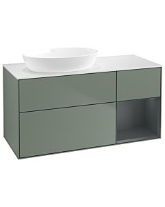 Villeroy und Boch Finion Villeroy und Boch GA51HGGM 120cm, plaque de recouvrement blanc mat, Emotion, étagères laqué mat Midnight, Olive Matt Lacquer