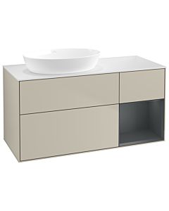 Villeroy und Boch Finion Villeroy und Boch GA51HGHH 120cm, plaque de recouvrement blanc mat, Emotion, étagères laqué mat Midnight, Sand Matt Lacquer