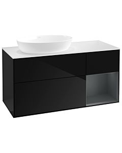 Villeroy und Boch Finion Villeroy und Boch GA51HGPH 120cm, plaque de recouvrement blanc mat, Emotion, étagères laqué mat Midnight, Glossy Black Lacquer