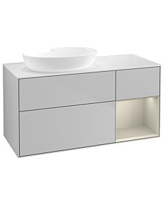 Villeroy und Boch Finion Villeroy und Boch GA51HHGJ 120cm, plaque de recouvrement blanc mat, Emotion, étagères sable laqué mat, gris clair mat