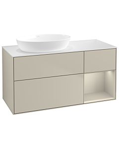 Villeroy und Boch Finion GA51HHHH 120cm, plaque de recouvrement blanc mat, Emotion, étagères sable laqué mat, Sand Matt Lacquer