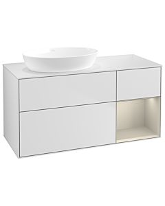 Villeroy und Boch Finion Waschtischunterschrank GA51HHMT 120cm, Abdeckplatte white matt, Emotion, Regale sand matt lacquer, White matt lacquer