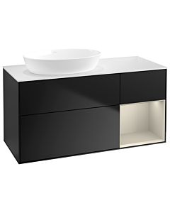 Villeroy und Boch Finion Villeroy und Boch GA51HHPD 120cm, plaque de recouvrement blanc mat, Emotion, étagères laqué sable mat, laqué noir mat