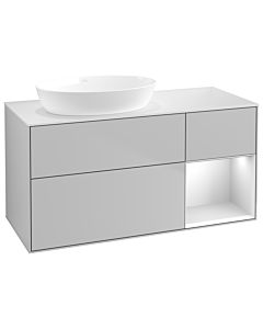 Villeroy und Boch Finion Villeroy und Boch GA51MTGJ 120cm, plaque de recouvrement blanc mat, Emotion, étagères laqué blanc mat, gris clair mat