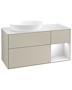 Villeroy und Boch Finion Villeroy und Boch GA51MTHH 120cm, plaque de recouvrement blanc mat, Emotion, étagères laqué blanc mat, Sand Matt Lacquer