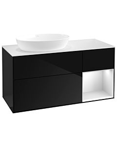 Villeroy und Boch Finion Waschtischunterschrank GA51MTPH 120cm, Abdeckplatte white matt, Emotion, Regale White matt lacquer, Glossy Black Lacquer