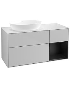 Villeroy und Boch Finion Villeroy und Boch GA51PDGJ 120cm, plaque de recouvrement blanc mat, Emotion, étagères laqué noir mat, gris clair mat