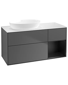 Villeroy und Boch Finion Villeroy und Boch GA51PDGK 120cm, plaque de recouvrement blanc mat, Emotion, étagères laqué noir mat, anthracite mat
