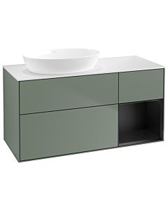 Villeroy und Boch Finion Waschtischunterschrank GA51PDGM 120cm, Abdeckplatte white matt, Emotion, Regale Black matt lacquer, Olive Matt Lacquer