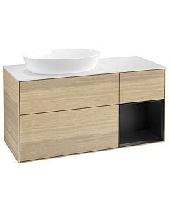 Villeroy und Boch Finion Villeroy und Boch GA51PDPC 120cm, plaque de recouvrement blanc mat, Emotion, étagères laqué noir mat, Oak Veneer