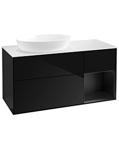 Villeroy und Boch Finion Waschtischunterschrank GA51PDPH 120cm, Abdeckplatte white matt, Emotion, Regale Black matt lacquer, Glossy Black Lacquer