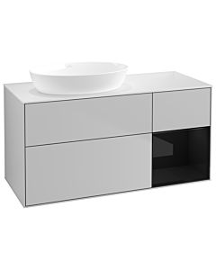Villeroy und Boch Finion Waschtischunterschrank GA51PHGJ 120cm, Abdeckplatte white matt, Emotion, Regale Glossy black lacquer, Light grey matt
