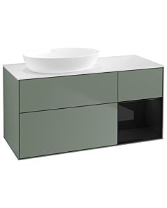 Villeroy und Boch Finion Waschtischunterschrank GA51PHGM 120cm, Abdeckplatte white matt, Emotion, Regale Glossy black lacquer, Olive Matt Lacquer