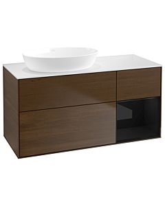 Villeroy und Boch Finion Waschtischunterschrank GA51PHGN 120cm, Abdeckplatte white matt, Emotion, Regale Glossy black lacquer, Walnut veneer
