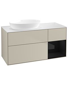 Villeroy und Boch Finion Villeroy und Boch GA51PHHH 120cm, plaque de recouvrement blanc mat, Emotion, étagères Laque noire brillante, Sand Matt Lacquer