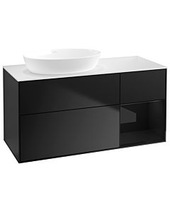 Villeroy und Boch Finion Villeroy und Boch GA51PHPD 120cm, plateau blanc mat, Emotion, étagères laqué noir brillant, laqué noir mat