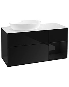 Villeroy und Boch Finion Waschtischunterschrank GA51PHPH 120cm, Abdeckplatte white matt, Emotion, Regale Glossy black lacquer, Glossy Black Lacquer