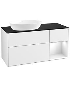 Villeroy und Boch Finion Waschtischunterschrank GA52GFGF 120cm, Abdeckplatte black matt, Emotion, Regale Glossy white lacquer, Glossy white lacquer