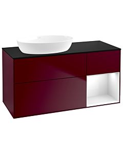 Villeroy und Boch Finion Waschtischunterschrank GA52GFHB 120cm, Abdeckplatte black matt, Emotion, Regale Glossy white lacquer, Peony Matt