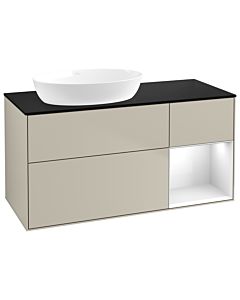 Villeroy und Boch Finion Villeroy und Boch GA52GFHH 120cm, plaque de recouvrement noir mat, Emotion, étagères Laque blanche brillante, Sand Matt Lacquer