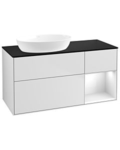 Villeroy und Boch Finion Villeroy und Boch GA52GFMT 120cm, plaque de recouvrement noir mat, Emotion, étagères laqué blanc brillant, laqué blanc mat