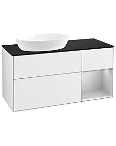Villeroy und Boch Finion Villeroy und Boch GA52GJGF 120cm, plaque de recouvrement noir mat, Emotion, étagères Laque gris clair mat, laqué blanc brillant