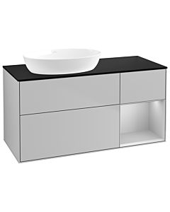 Villeroy und Boch Finion Waschtischunterschrank GA52GJGJ 120cm, Abdeckplatte black matt, Emotion, Regale Light grey matt lacquer, Light grey matt