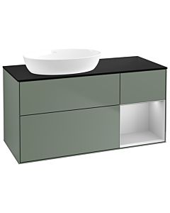Villeroy und Boch Finion GA52GJGM 120cm, plaque de recouvrement noir mat, Emotion, étagères Laque gris clair mat, Olive Matt Lacquer