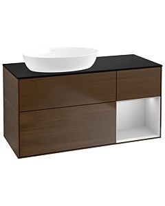 Villeroy und Boch Finion Waschtischunterschrank GA52GJGN 120cm, Abdeckplatte black matt, Emotion, Regale Light grey matt lacquer, Walnut veneer