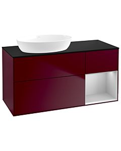 Villeroy und Boch Finion Villeroy und Boch GA52GJHB 120cm, plaque de recouvrement noir mat, Emotion, étagères Laque gris clair mat, Peony Matt