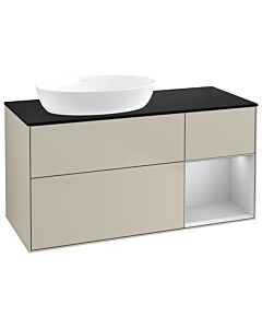 Villeroy und Boch Finion GA52GJHH 120cm, plaque de recouvrement noir mat, Emotion, étagères Laque gris clair mat, Sand Matt Lacquer