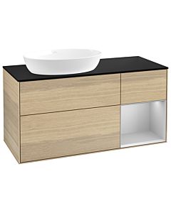 Villeroy und Boch Finion Waschtischunterschrank GA52GJPC 120cm, Abdeckplatte black matt, Emotion, Regale Light grey matt lacquer, Oak Veneer