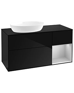 Villeroy und Boch Finion Waschtischunterschrank GA52GJPH 120cm, Abdeckplatte black matt, Emotion, Regale Light grey matt lacquer, Glossy Black Lacquer