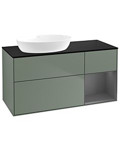Villeroy und Boch Finion Waschtischunterschrank GA52GKGM 120cm, Abdeckplatte black matt, Emotion, Regale Anthracite matt lacquer, Olive Matt Lacquer
