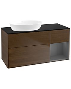 Villeroy und Boch Finion Waschtischunterschrank GA52GKGN 120cm, Abdeckplatte black matt, Emotion, Regale Anthracite matt lacquer, Walnut veneer