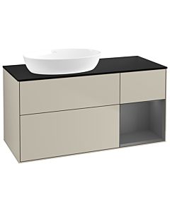 Villeroy und Boch Finion GA52GKHH 120cm, plaque de recouvrement noir mat, Emotion, étagères laqué anthracite mat, Sand Matt Lacquer