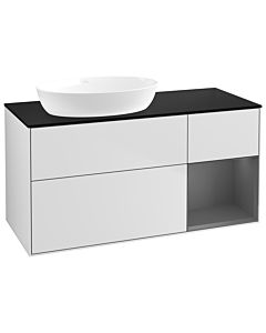 Villeroy und Boch Finion Villeroy und Boch GA52GKMT 120cm, plaque de recouvrement noir mat, Emotion, étagères laqué anthracite mat, laqué blanc mat