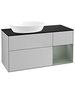 Villeroy und Boch Finion Villeroy und Boch GA52GMGJ 120cm, plaque de recouvrement noir mat, Emotion, étagères laqué olive mat, gris clair mat