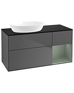 Villeroy und Boch Finion Waschtischunterschrank GA52GMGK 120cm, Abdeckplatte black matt, Emotion, Regale Olive matt lacquer, Anthracite matt