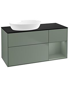 Villeroy und Boch Finion Villeroy und Boch GA52GMGM 120cm, plaque de recouvrement noir mat, Emotion, étagères laqué olive mat, Olive Matt Lacquer