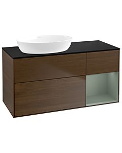 Villeroy und Boch Finion Waschtischunterschrank GA52GMGN 120cm, Abdeckplatte black matt, Emotion, Regale Olive matt lacquer, Walnut veneer