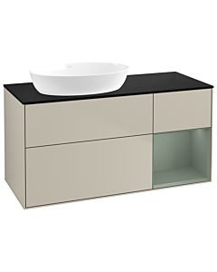 Villeroy und Boch Finion Villeroy und Boch GA52GMHH 120cm, plaque de recouvrement noir mat, Emotion, étagères laqué olive mat, Sand Matt Lacquer