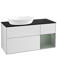 Villeroy und Boch Finion Waschtischunterschrank GA52GMMT 120cm, Abdeckplatte black matt, Emotion, Regale Olive matt lacquer, White matt lacquer