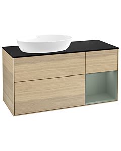 Villeroy und Boch Finion Waschtischunterschrank GA52GMPC 120cm, Abdeckplatte black matt, Emotion, Regale Olive matt lacquer, Oak Veneer