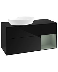 Villeroy und Boch Finion Waschtischunterschrank GA52GMPH 120cm, Abdeckplatte black matt, Emotion, Regale Olive matt lacquer, Glossy Black Lacquer
