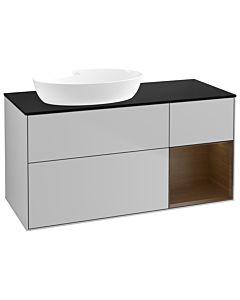 Villeroy und Boch Finion Waschtischunterschrank GA52GNGJ 120cm, Abdeckplatte black matt, Emotion, Regale Walnut Veneer, Light grey matt