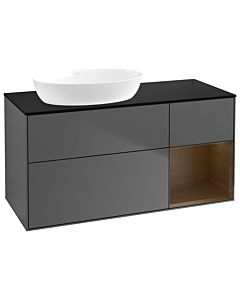 Villeroy und Boch Finion GA52GNGK 120cm, plaque de recouvrement noir mat, emotion, étagères Walnut Veneer , anthracite mat