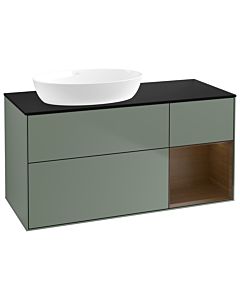 Villeroy und Boch Finion Waschtischunterschrank GA52GNGM 120cm, Abdeckplatte black matt, Emotion, Regale Walnut Veneer, Olive Matt Lacquer