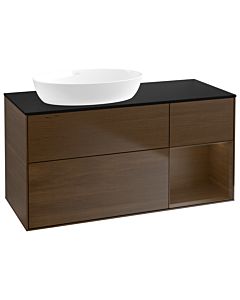 Villeroy und Boch Finion Waschtischunterschrank GA52GNGN 120cm, Abdeckplatte black matt, Emotion, Regale Walnut Veneer, Walnut veneer